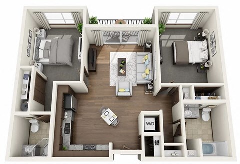 Floor plan for 2 beds, 2 baths, 1014 sqft